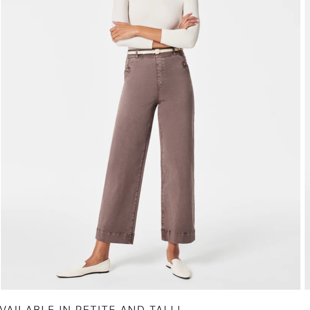 NWT Spanx Stretch Twill Cropped Pant - smoke / light brown